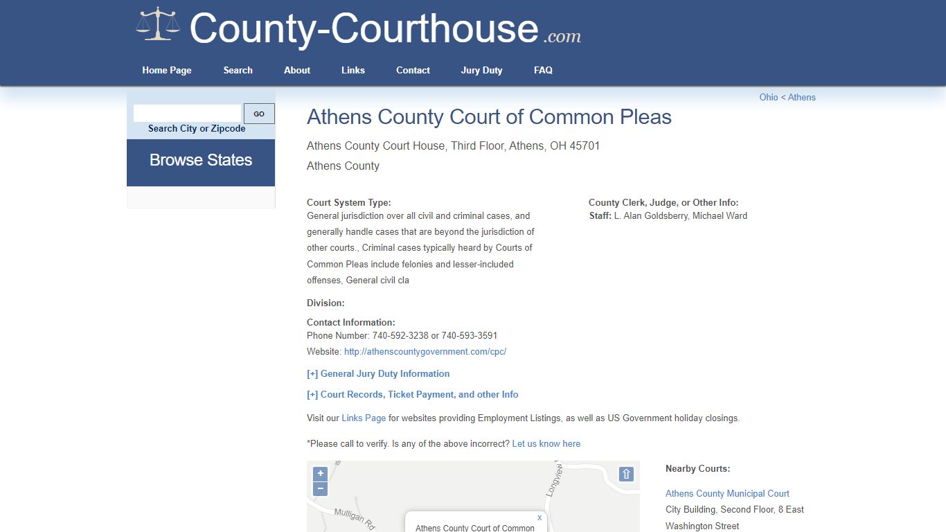 Athens County Court of Common Pleas in Athens, OH - Court Information
